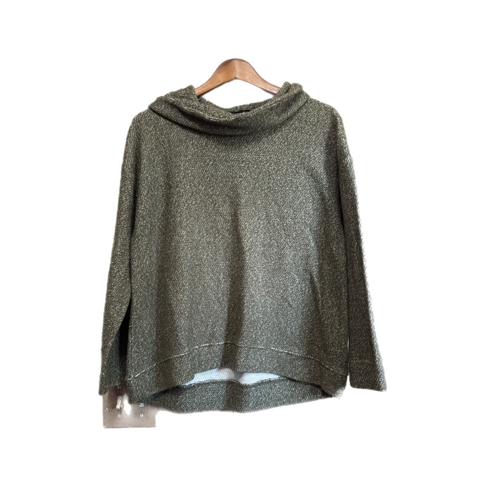 Lands End Pullover Women S 6-8 Green Excellent Cowl Neck Marled Knit Top